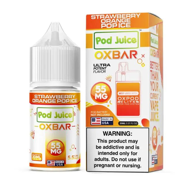 POD JUICE X OXBAR Salt E-Liquid 30ml - Strawberry  Orange Pop Ice