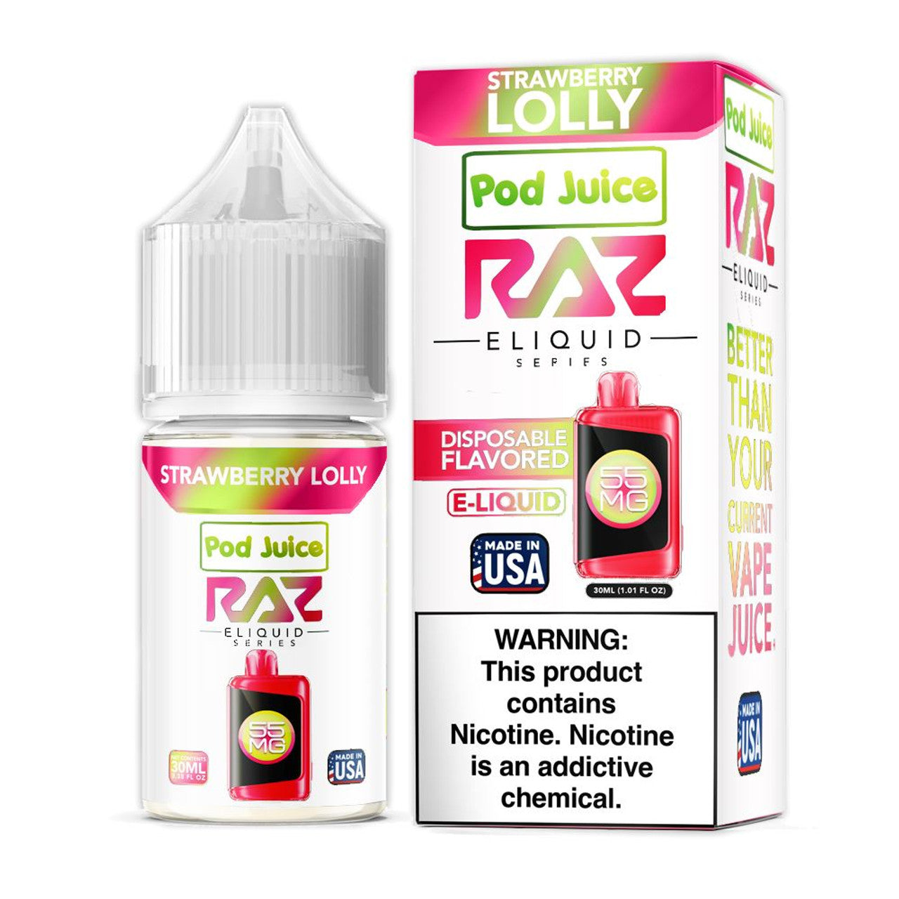 POD Juice x RAZ Series Nicotine Salt E-Liquid 30ML - Strawberry Lolly