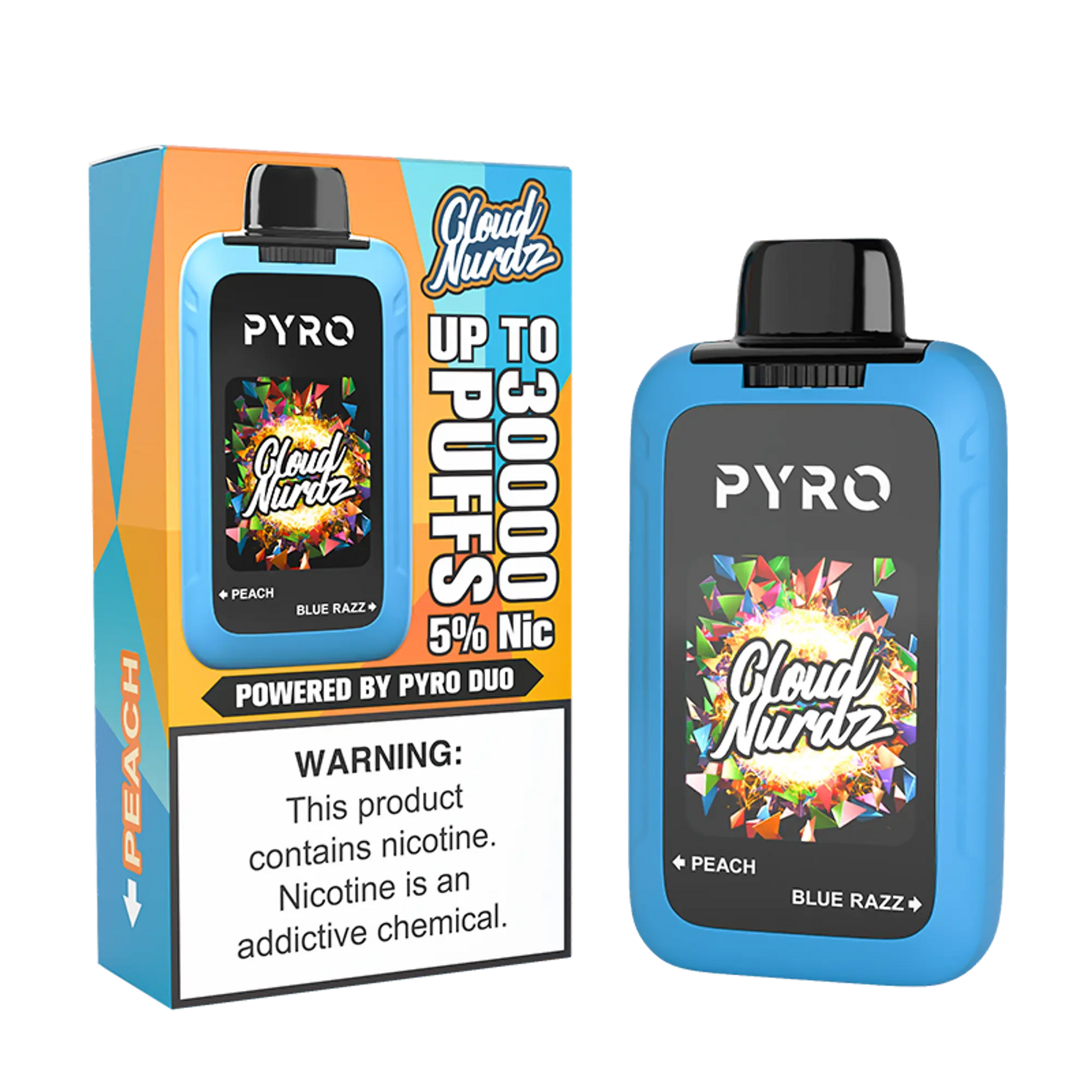 Cloud Nurdz X Pyro Duo 30K - Peach + Blue Razz 