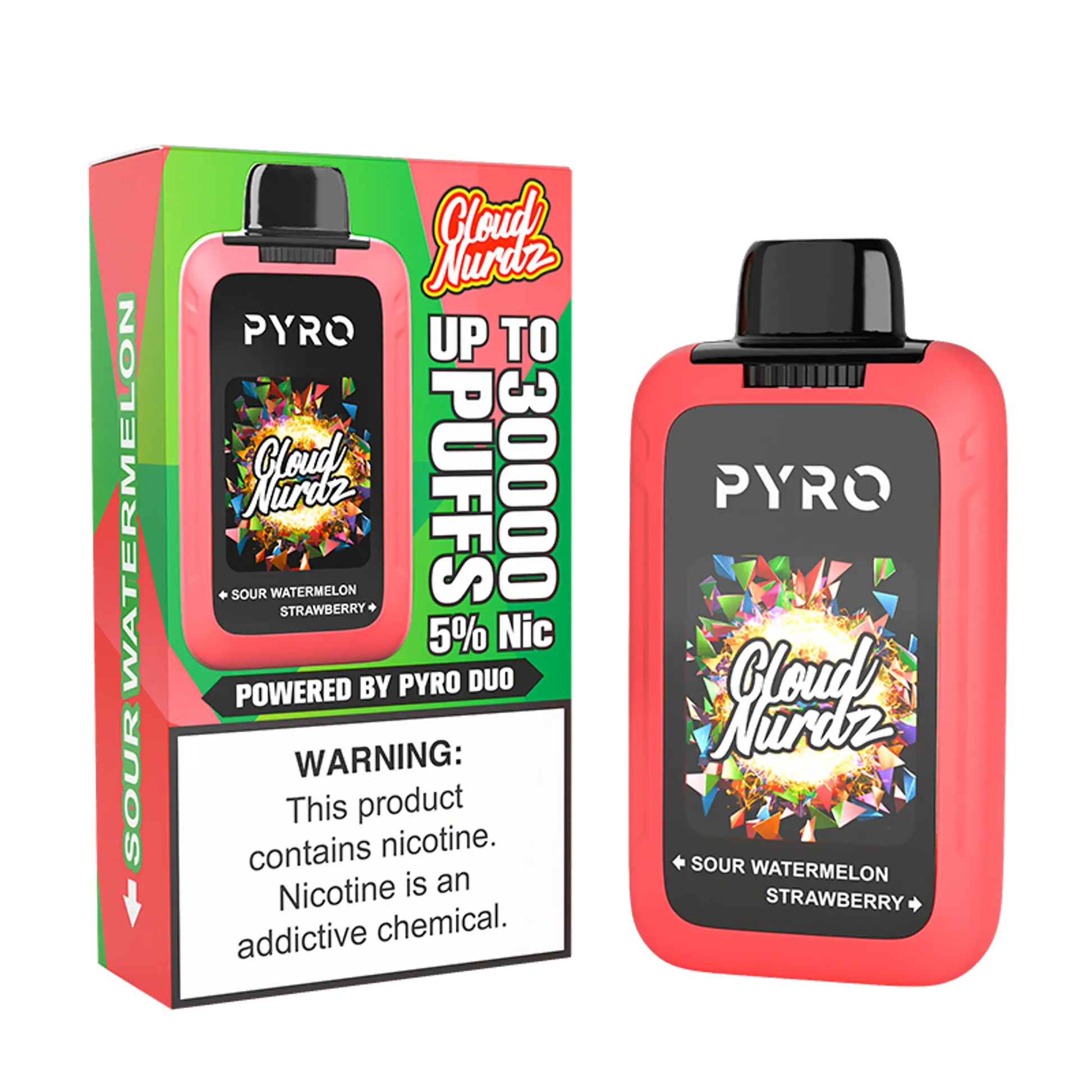 Cloud Nurdz X Pyro Duo 30K - Sour Watermelon + Strawberry 